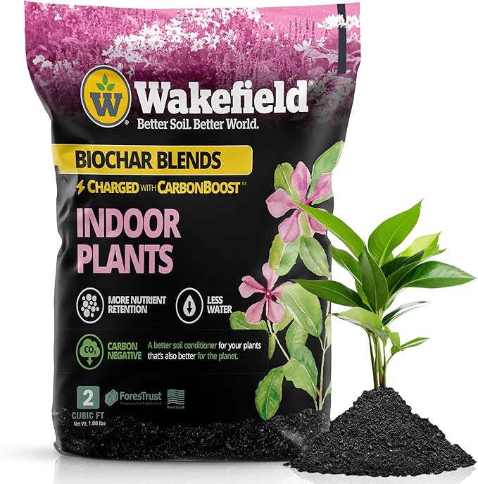 Wakefield Premium Biochar Indoor Plant Potting Mix with CarbonBoost – Professional Grade Soil for Houseplants & Indoor Plants – Organic Compost Potting Soil with Pine Bark and Worm Casting – 2 Quart