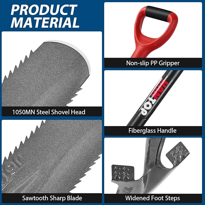 Drain Spade Shovel Trenching Spade Shovel Transplanting Spade Narrow Shovel Serrated Shovel for Digging, 44 inches