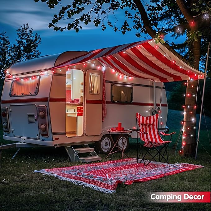 JMEXSUSS 2 Pack Red and White Christmas Lights, Each 100 LED 33ft Solar String Lights Outdoor Waterproof, 8 Modes Green Wire Solar Lights for Outside Tree Garden Patio Party Decoration