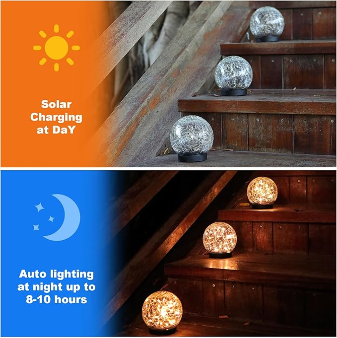 Solar Globe Lights Outdoor Waterproof-Solar Balls-Solar Garden Lights-Solar Orbs for Outside 4 Pack Cracked Glass Ball for Lawn Patio Yard Backyard Decorations, DS-XBQ-1-1-1