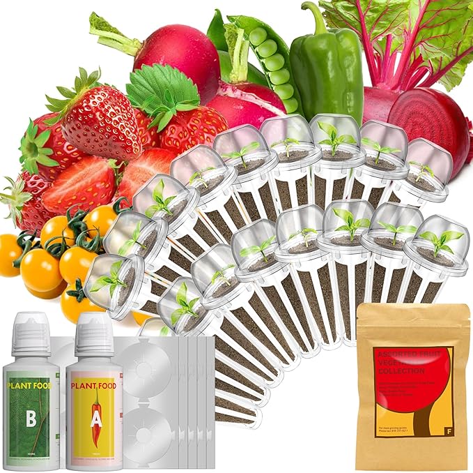 LYKOCLEAN Red Strawberry Seeds Pod for AeroGarden, idoo, Ahopegarden Hydroponics Garden, 18-pods (350+ Seeds, Include Cherry Tomato, Wild Strawberry, Dwarf Pea, Green Pepper, Ruby Queen Beet)