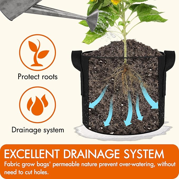 Gardzen 6-Pack 25 Gallon Grow Bags, Aeration Fabric Pots with Handles, Heavy Duty Cloth Pots for Plants