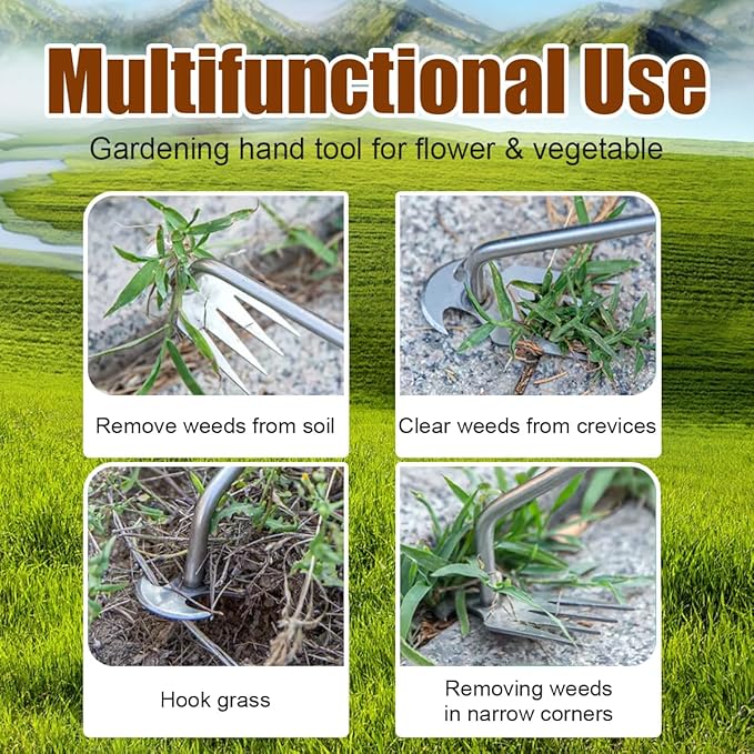 Weeder - Manual Weed Puller Tool, Uprooting Weeding Remover Tool, 4-Claw Steel Head Hand Garden Weeder Tool Easily Remove Weeds for Otted Plants, Gardens, Yards, Farms