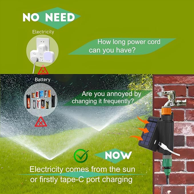 Smart Hose Timer WiFi & Bluetooth - Solar/USB Rechargeable Sprinkler Controller, Programmable Auto Water Timer with App for Lawn/Yard/Garden/Drip Irrigation, No Hub Required (2 Pieces)