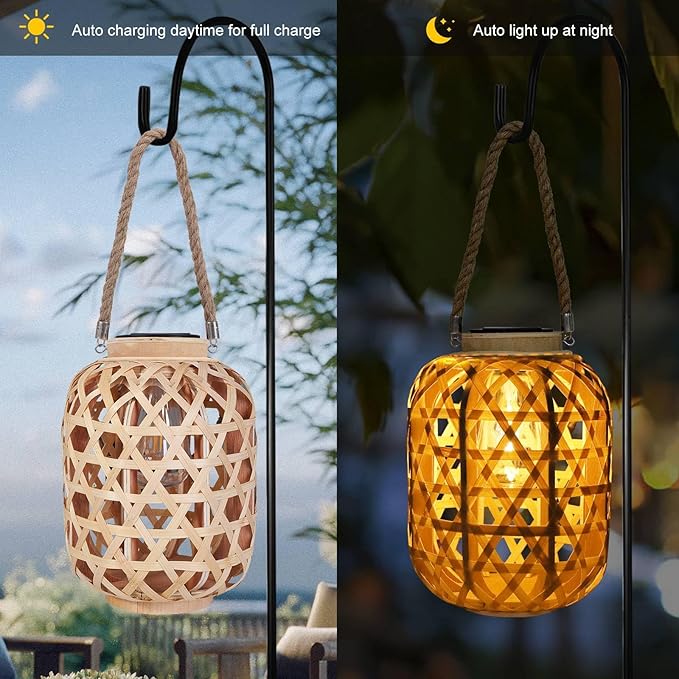 Rattan Solar Lanterns Outdoor,Hanging Solar Lights Waterproof,Boho Country Decor Solar Table Light Decoration for Garden,Yard,Patio,Porch,Trees,Lawn,Pathway