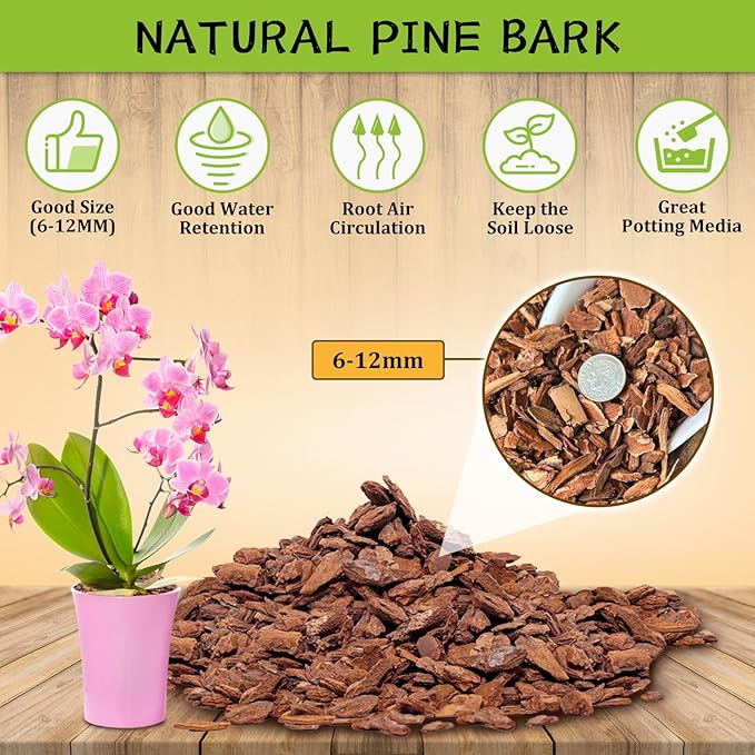 Legigo 8 Quarts Organic Orchid Potting Bark- All Natural Orchid Bark Potting Mix Pine Bark Wood Chips for Houseplant Mulch, Orchid Plants Root Development