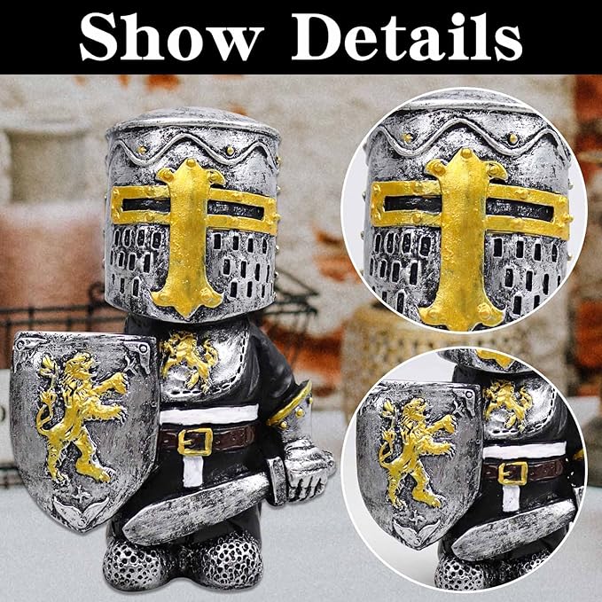 nezababy Knight Gnomes Guard Garden Statue Decoration Medieval Wee Crusader Battle Swordsman Fighting Outdoor Figurines Lawn Decor Resin (A)