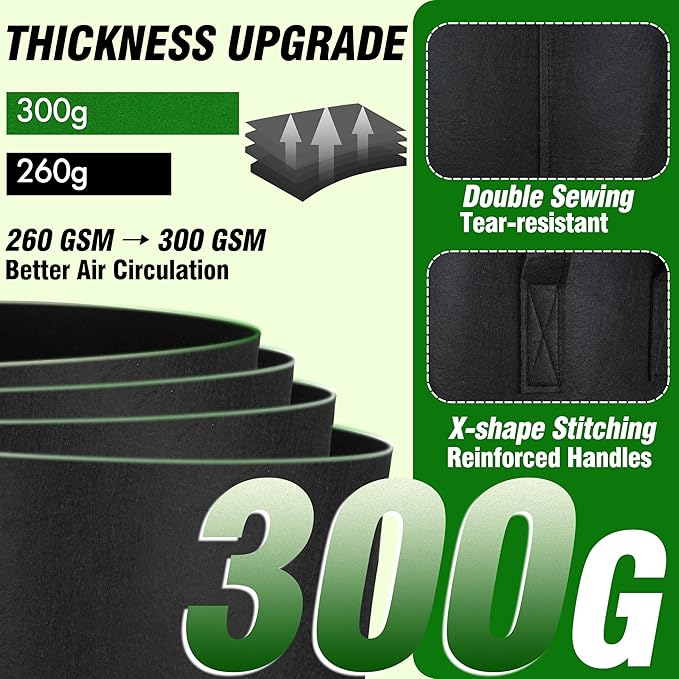PHYEX 12-Pack 20 Gallon Grow Bags, Thickened 300G Nonwoven Fabric Pots with Reinforced Handles, Planting Bags for Healthy Root Growth, Vegetables, and Flowers, Come with 12 Pcs Plant Labels