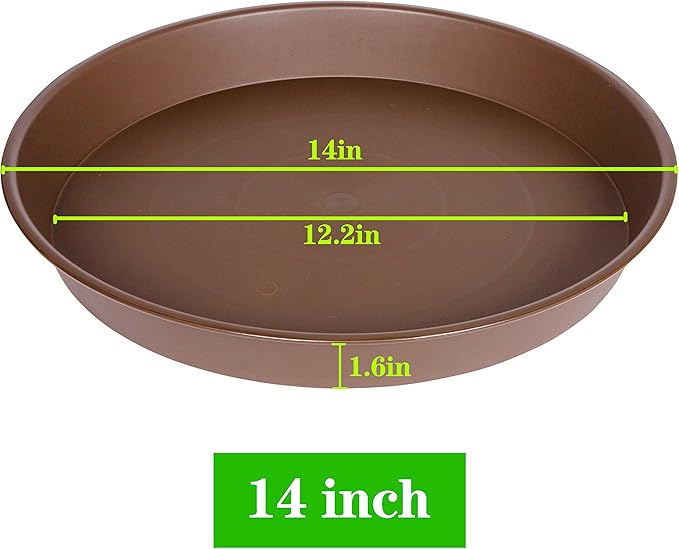 2 Pack of 14 inch Plant Saucer, Heavy Duty Round Plant Trays for Pots, Plastic Plant Water Tray, Bird Bath Bowls, Plant Saucers for Indoors, Pot Drip Trays for Planter 12-14" (14", Chocolate)