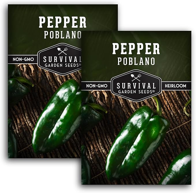 Poblano Pepper Seed for Planting - 2 Packets with Instructions to Plant and Grow Ancho Chiles in Your Home Vegetable Garden - Non-GMO Heirloom Variety - Survival Garden Seeds