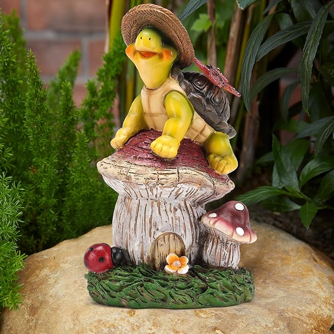 Turtle Figurine Garden Decor, Solar Turtle Outdoor Statue, Funny Turtle Gift Sculpture Decoration for Home Patio Yard Lawn Porch Ornament