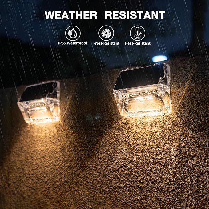 Solar Outdoor Lights 8 Pack, Solar Fence Deck Lights, Waterproof Powered Outside Lighting for Step Railing Wall Pool Stair Yard Garden Patio Pool Decorations