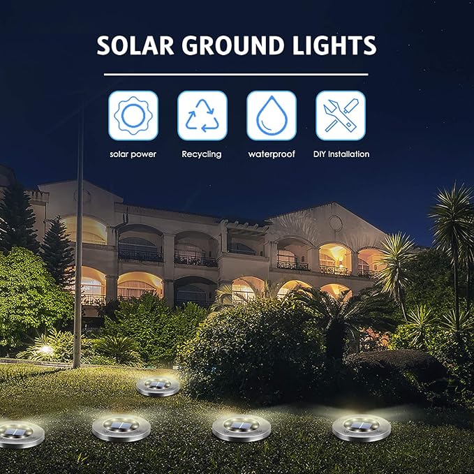 Solar Outdoor Lights 12 Packs, Waterproof Solar Pathway Lights Bright In-Ground Lights Lighting Decor for Garden, Lawn, Patio, Yard, Driveway, Step and Walkway Warm Light