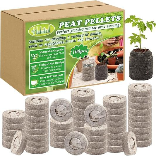 Halatool 100 Pcs 30mm Peat Pellets Block Potting Soil for Seedlings, Compressed Garden Soil Seed Starter Nutrient Peat Pods for Starting Seeds, Planting Flowers, Vegetables, Herbs