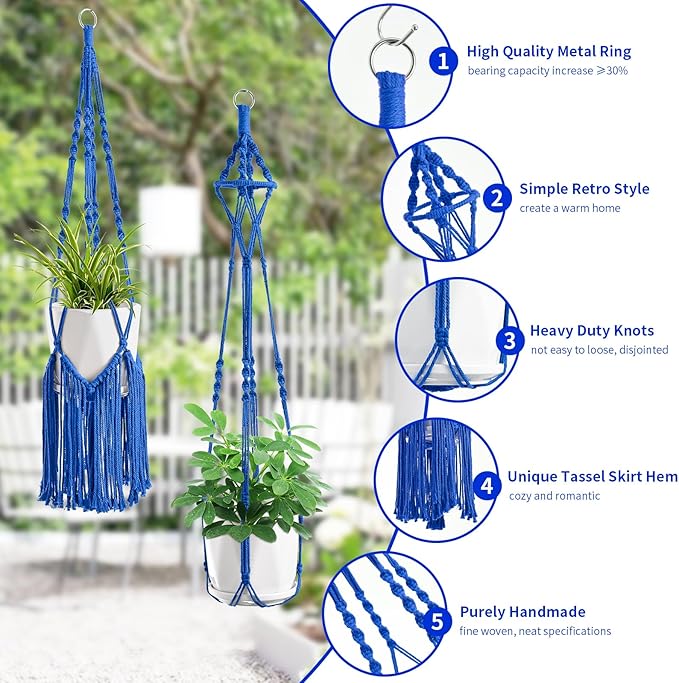 Macrame Plant Hangers, 6Pack Hanging Planters for Indoor Plants w/ 6 Set Hangers Kit Handmade Macromay Plant Hangers Indoor Flower Pots Holder Stand for Boho Home Décor (POTS NOT Included)