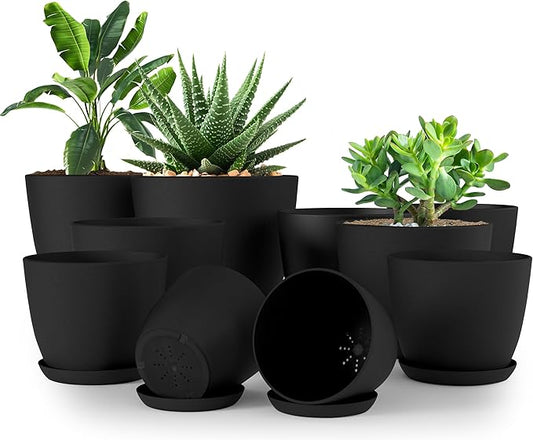 Utopia Home - Plant Pots Indoor with Drainage - 7/6.6/6/5.3/4.8 Inches Home Decor Flower Pots for Indoor Planter - Pack of 10 Plastic Planters for Indoor Plants, Cactus, Succulents Pot - Black