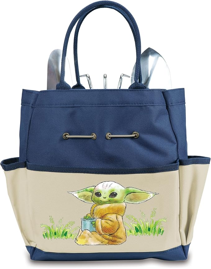 PICNIC TIME Star Wars Mandalorian Grogu Garden Bag with Tool Set, Garden Tool Organizer Bag, Gardening Tools Gifts for Women and Men, (Navy Blue with Beige Accents)