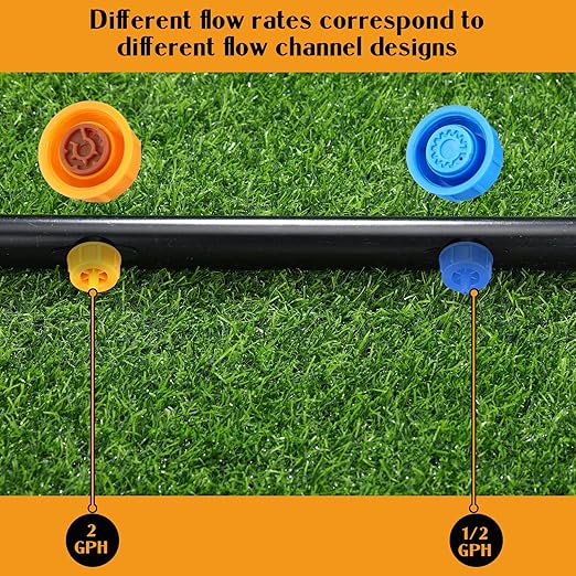 100 Pcs Drip Irrigation Emitters, Pressure Compensating Absinthe Drippers, Drip Tip Constant Flow Heads Parts Garden Flower Pots Plants, Dig Kit for 1/4 Inch Watering Tubing Line (Brown,2 GPH)