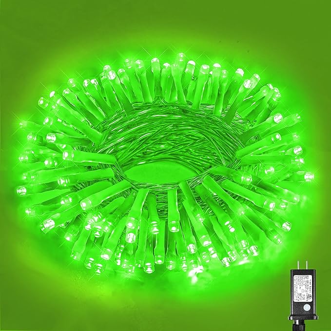 33ft 100 LED String Lights Indoor - Christmas Lights Outdoor 8 Modes Clear Wire Waterproof Plug in Twinkle Fairy Lights for Christmas St Patricks Day Decorations, Green