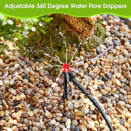 30 Pcs Drip Irrigation Emitters for 1/4'' Irrigation Tubing, Adjustable Water Flow Dripper Irrigation Drip Heads with Stake for Flower Plant (Red)