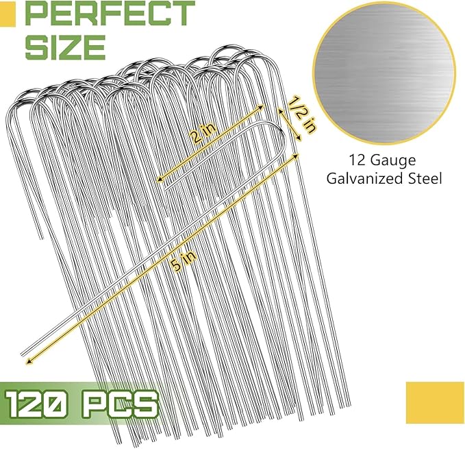60 Pcs Irrigation Drip Tubing Staples 5 Inch J Shape Irrigation Tube Stakes Galvanized Landscape Pins for 1/4 Inch Irrigation Hose Lawn Nails 1/4 Inch to 1/2 Inch Loop Stake for Drip Tubing (J, 60)