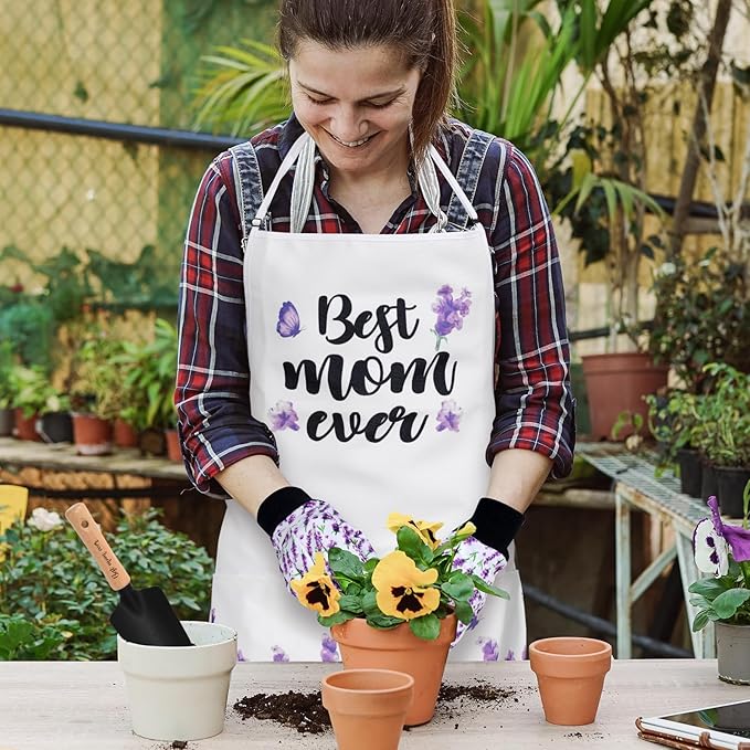 Percozzi Gifts for Mother‘s day Gardening Tools Kit Planting Tools Lavender Straw Hat Floral Apron Glove Women Birthday Spring Mother's Day Basket for Her Mother Outdoor Yard Lawn Horticulture Starter