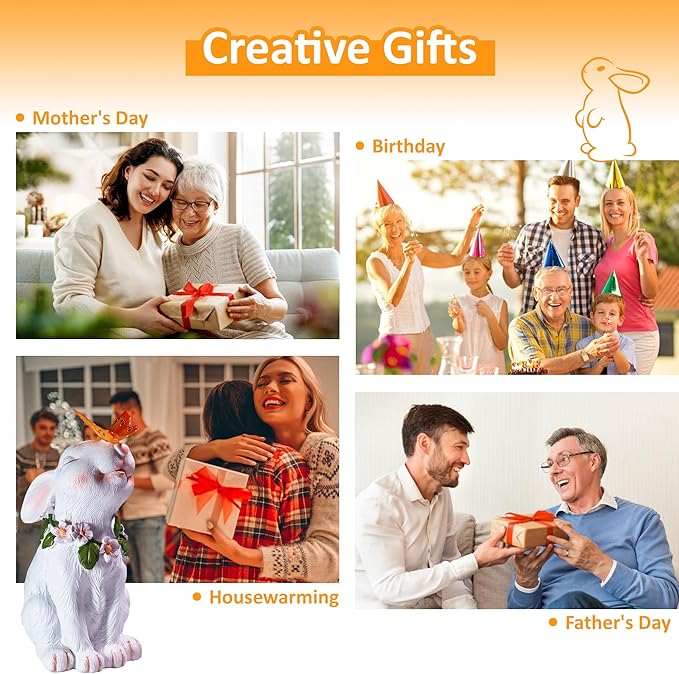 Solar Bunny Easter Garden Outdoor Decor, Large Outside Lawn Rabbit Animal Ornaments for Patio Clearance Balcony Yard, Easter Gift to Mom Women Birthday Mother's Day