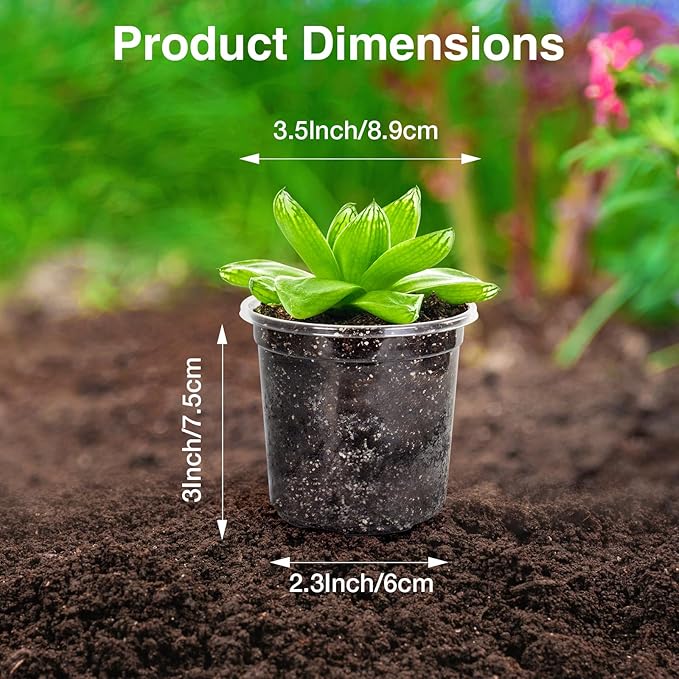 Bonviee Clear Nursery Pots for Plants, 3.5 Inch Plant Pot for Planting Plastic Seedling Pots with Drainage Holes Seed Starter Pot Flower Pots High Transparency with 20 Plant Labels (60 Pack)