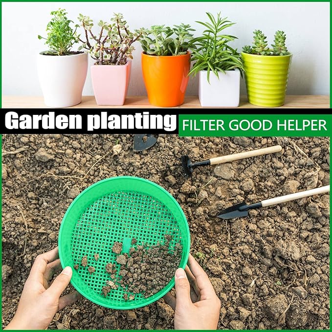 4 Pack Rock Garden Sieve Soil Sifter, Round Plastic Gardening Soil Sifting Pan Sand Sifter Set, Compost Sifter Rock Sifter Dirt Sifter for Small Gravel, Soil, Sand