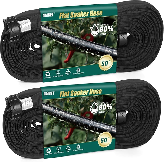 Flat Soaker Hose 50FT*2 Lightweight and Flexible Irrigation Solution for Garden Beds Flower Beds and Lawns (100FT)