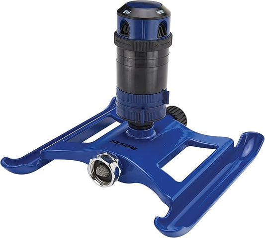 Dramm ColorStorm Gear Drive Sprinkler on Heavy Duty,Durable Metal Base, 4 Patterns, Ideal for Small, Medium & Large Areas with Pass Through Feature, Blue, 40 Foot Diameter