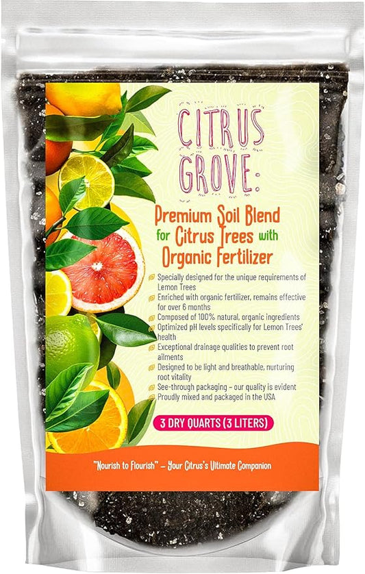 Premium Organic Citrus Potting Soil for Indoor/Outdoor Plants - Perfect for Oranges, Lemons, Limes & Grapefruits Trees - Hand Blended for Optimal Growth (3 QUARTS)