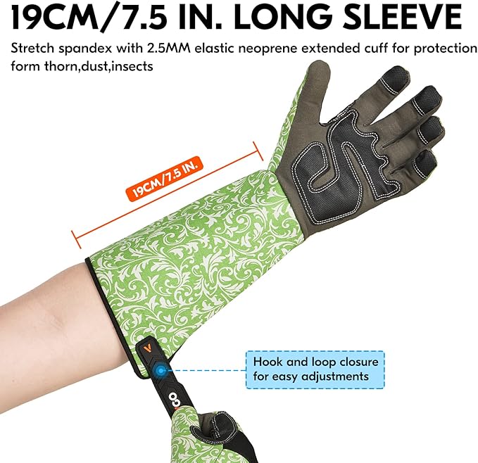 Vgo... 1 Pair Gardening Gloves Ladies,Safety Work Gloves,Long Sleeves Gauntlet,Puncture Proof,Touchscreen(Size M,Green,AL6608-FM)