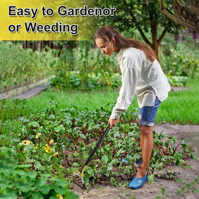 Hoe Garden Tool, 62Inch Weeding Loop Stirrup Hoe Tools for Garden, Scuffle Garden Hula Hoes with Adjustable Stainless Steel Long Handle for Weeding and Loosening Soil-Black
