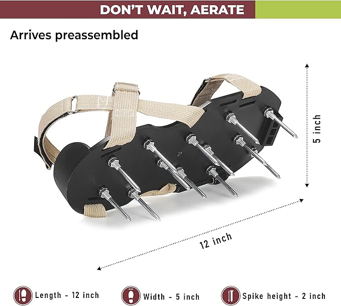 Lawn Aerator Shoes with Hook-and-Loop Straps, Pre-Assembled, Fully Adjustable, One-Size-Fits-All – Lawn and Garden Tool Reduces Thatch, Revives Soil Health (Camel)