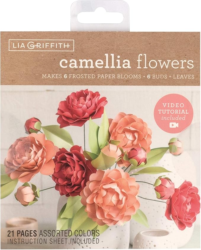 Lia Griffith Frosted Paper Blooms Camellia Flowers, 6" x 6.5", Colors May Vary 21 Count