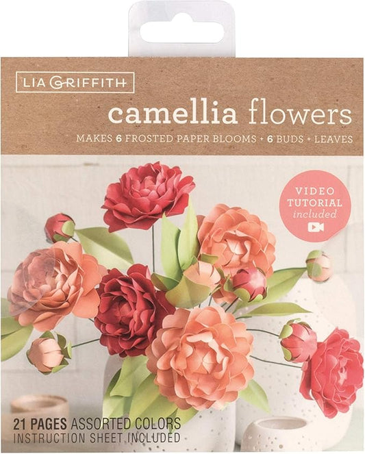 Lia Griffith Frosted Paper Blooms Camellia Flowers, 6" x 6.5", Colors May Vary 21 Count