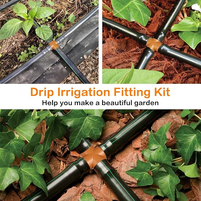 Drip Irrigation Fittings Kit for 1/2" Tubing, 36 Pieces 1/2 Inch Drip Line Connectors for Drip Sprinkler Systems - 12 Couplings, 8 Tees, 6 Elbows, 6 End Caps, 2 Cross connectors and 2 drip valves