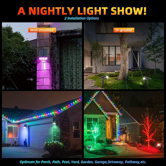 Color Solar Lights Outdoor Waterproof Spotlights with 9 Light Modes, Color Changing Solar Outdoor Lights for Decorate Festivals, Colored Solar Spot Lights Auto On/Off, RGBW Landscape Lights