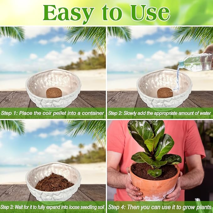 ZeeDix 200 Pcs (50mm) Compressed Coco Coir Fiber Potting Soil- Organic Coco Coir Pellet Fiber Soil for Planting Bonsai, Herbs, Plants, Flowers and Vegetables