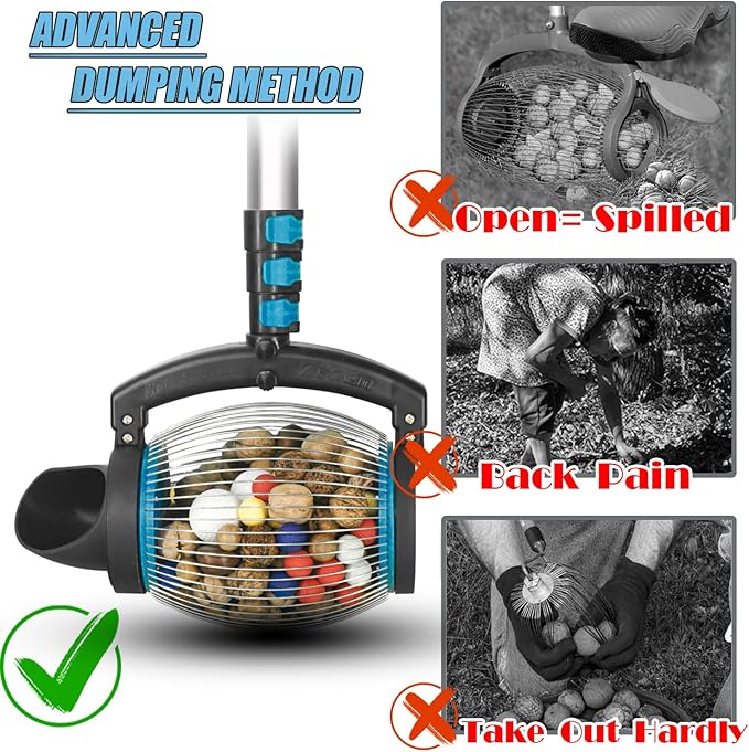 Zozen Nut Gatherer, Walnut Picker Upper Roller, Pecan Picker Upper - Directly Dump Outlet | Apply to Walnut, Pecan, Hickory, Chestnuts, Buckeyes, Nerf Balls, Golf Objects Size 3/4'' to 1.5''; 1 Gallon