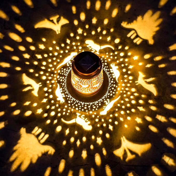 Dinosaur Solar Lanterns Outdoor Waterproof Hanging Solar Lights Dinosaur Gifts for Women Men Metal Decorative LED Dinosaur Lanterns for Garden Decor,Yard,Patio,Lawn,Tabletop,Pathway,Landscape