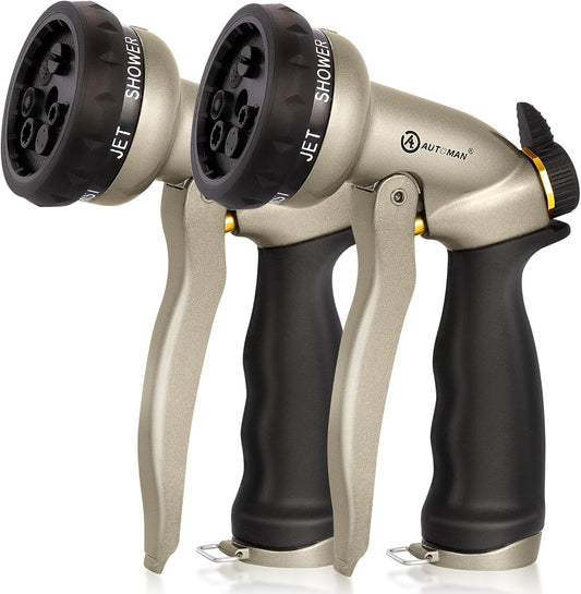 AUTOMAN Garden Hose Nozzle-7 Patterns Sprayer-2 Pack, Metal High Pressure Spray Nozzle, Heavy Duty Labor-Saving Design Water Hose Nozzle for Garden Watering, Car Washing, Window Cleaning, Pets Bathing