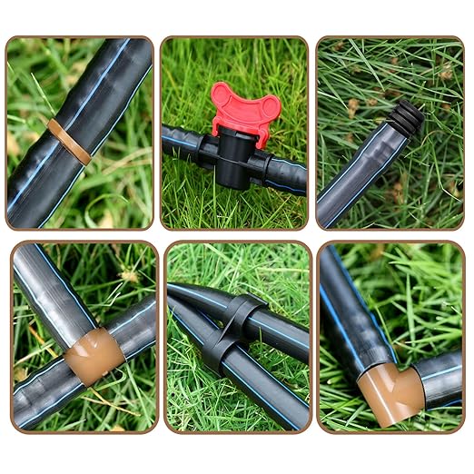 64 Pcs Drip Irrigation Fittings Kit 1/2 Inch Tubing Set Including 4 Switch Valve, 12 Elbows, 12 Couplings, 12 End Cap Plugs, 12 Tees and 12 End Closures Drip for Compatible Drip or Sprinkler Systems