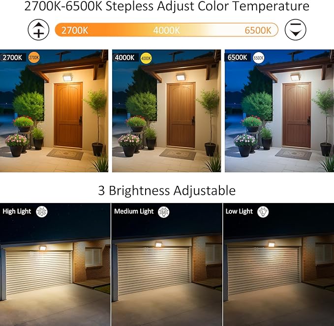 CLY LED Solar Lights Outdoor IP66 Waterproof, Bright Solar Dusk to Dawn Light 5000mah, Adjustable Angle, Solar Powered Security Flood Light 5M Cable for Wall Porch Shed Barn 2700K 4000K 6000K