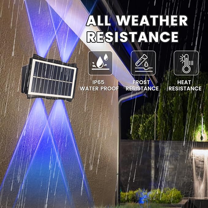 Solar Powered Outdoor LED Lights, Waterproof Wall Sconces, 4 LEDs Fence Lights, Up & Down Lighting for Backyard, Deck, Patio, Porch, Balcony, Garden (4 Pack)
