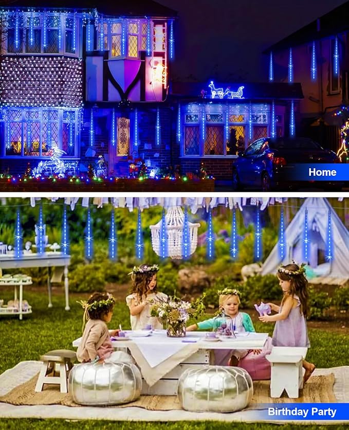 Solar Christmas Lights Outdoor Meteor Shower Lights Christmas Tree Lights Icicle light Snow Falling Rain String Lights Cascading LED Lights for Halloween Xmas Holiday Party Home Patio Mall Decor