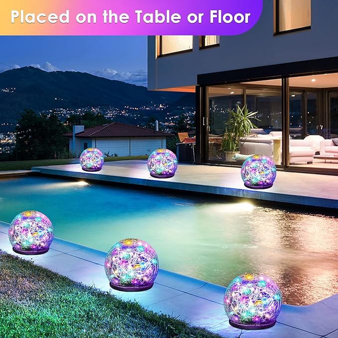 2 Pack 60 LED Garden Solar Lights Outdoor Decorative, Colored Cracked Glass Solar Globe Lights, Upgraded Waterproof Multicolor Ball Lights for Yard Pathway Patio Lawn Outside Decor