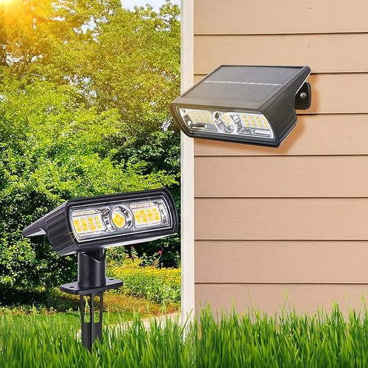 Toodour Solar Spot Light Outdoor, 2 Pack Solar Lights Outdoor with 2 Modes, Waterproof Solar Powered Flood Lights Landscape Lighting for Yard Garden Home Pathway Walkway Outdoor Decor - Warm White