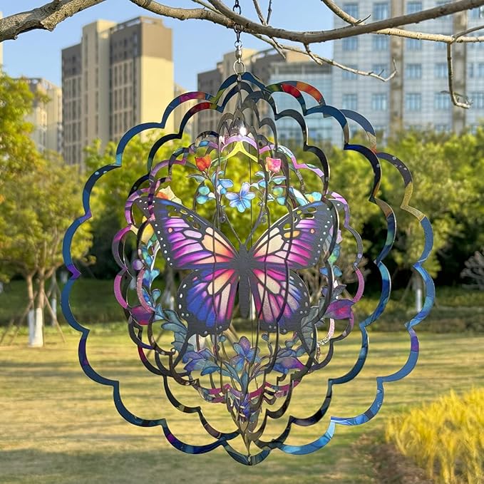 Wind Spinners 2 Pack Metal Butterfly - Butterfly Gifts for Women Mom Grandma Wife, Hanging Wind Spinner for Outdoor & Indoor Decorations, 12 inch 3D Wind Spinner for Ornament Gifts
